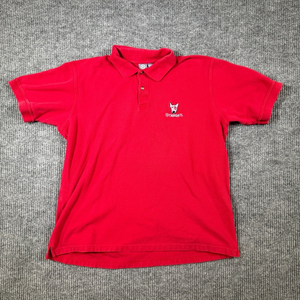 Target Mens XL Red Short Sleeve Polo Shirt Bullseye Dog Logo Cotton 2904